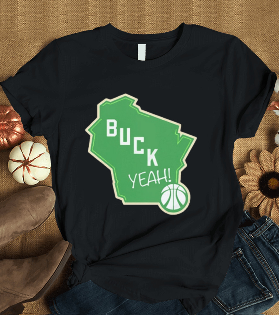 Buck Yeah Milwaukee Basketball Green Map T-Shirt