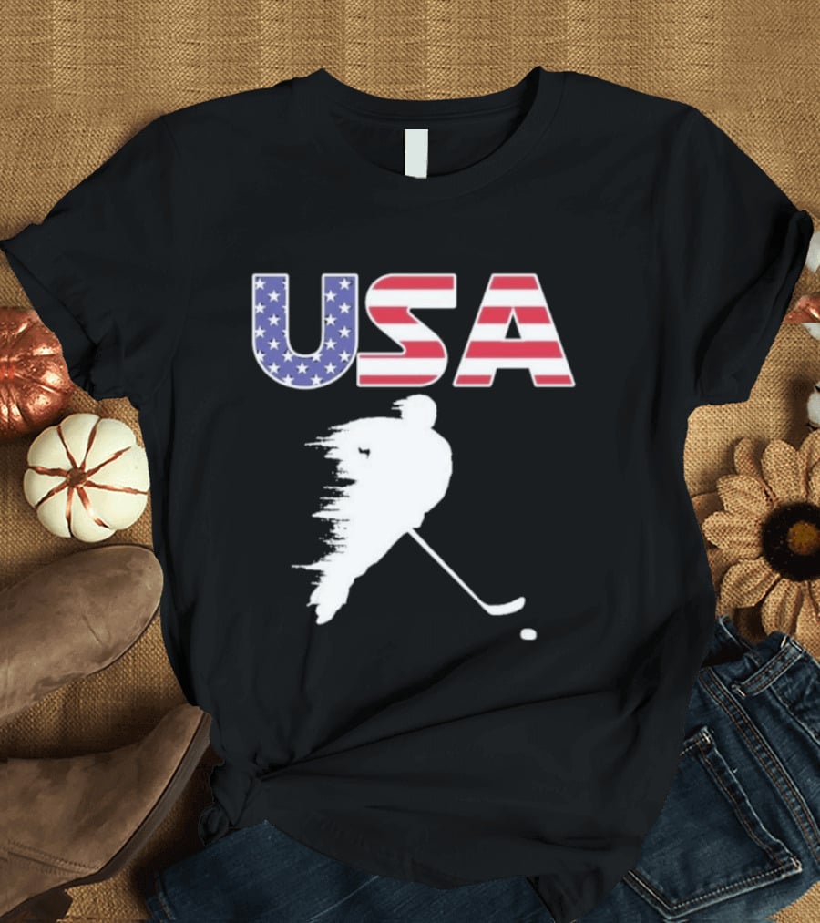 USA Stars And Stripes Ice Hockey Player T-Shirt