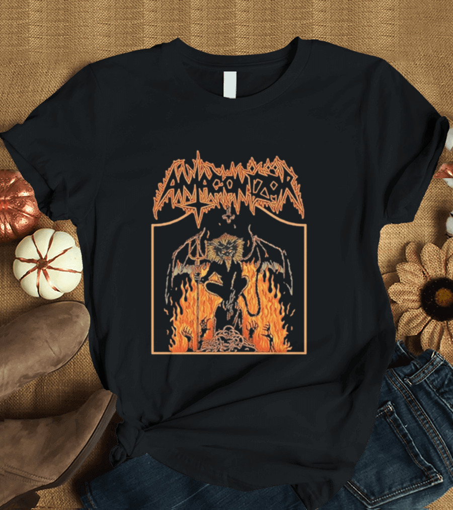 Antagonizör Into The Fires Flaming Skull Metal Demon T-Shirt