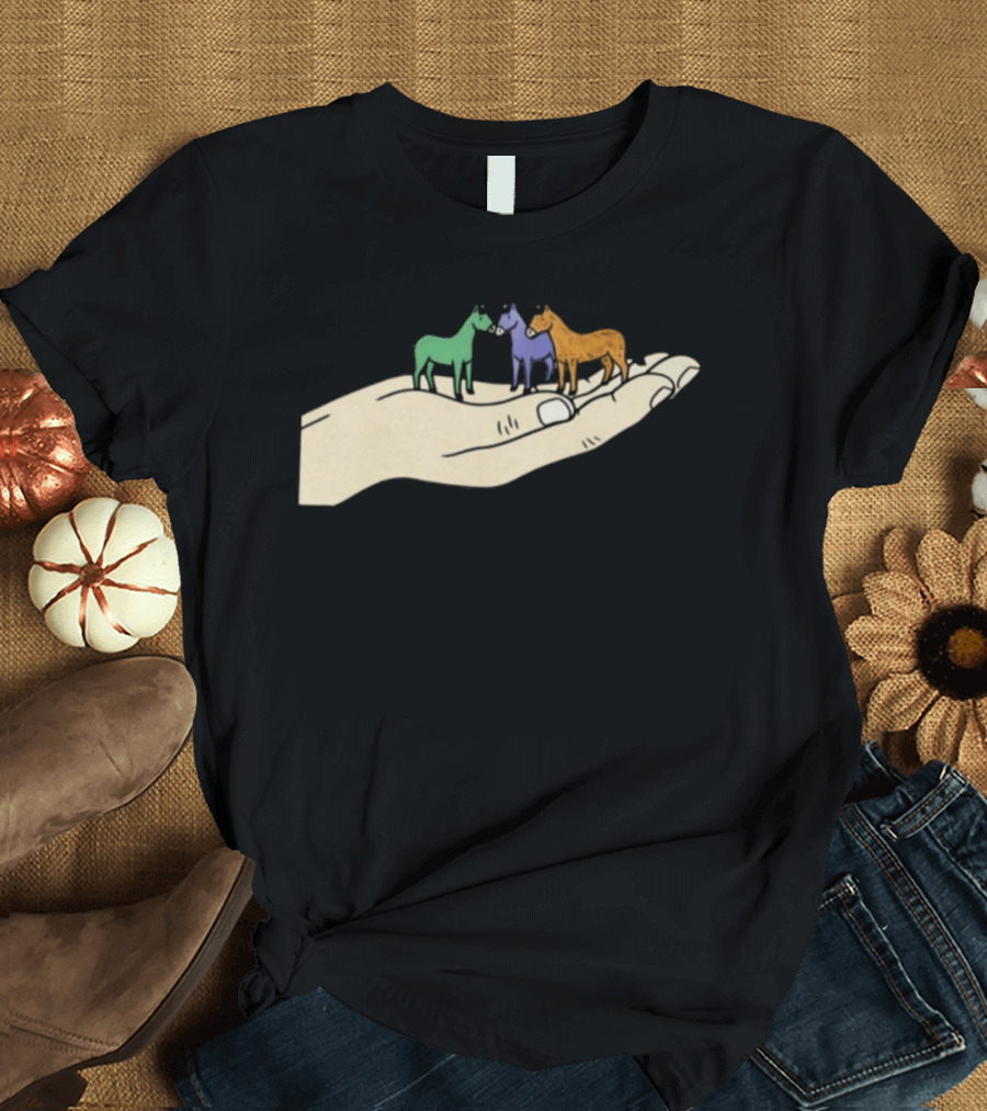 Hold Your Horses 2026 Hand Holding Colorful Figurines T-Shirt