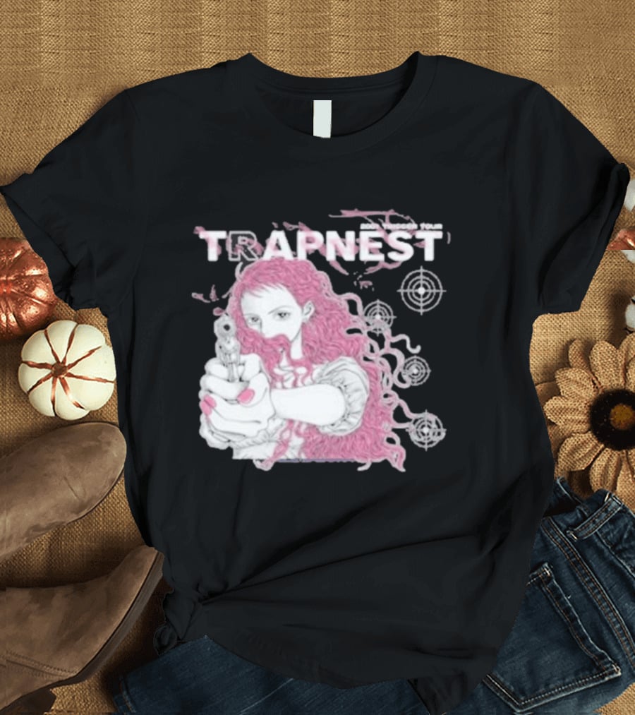 Trapnest Trigger Tour 2001 Anime Girl With Gun And Target T-Shirt