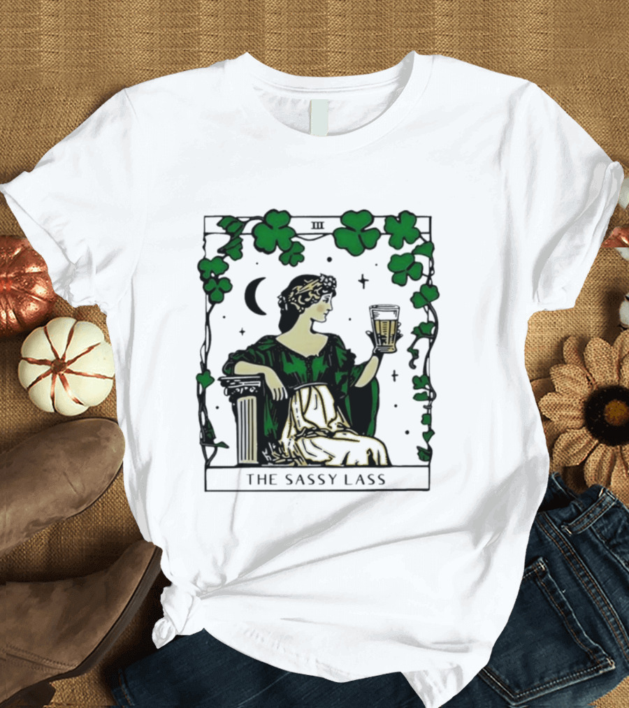 The Sassy Lass St Patrick's Day Tarot Card Clover Moon T-Shirt