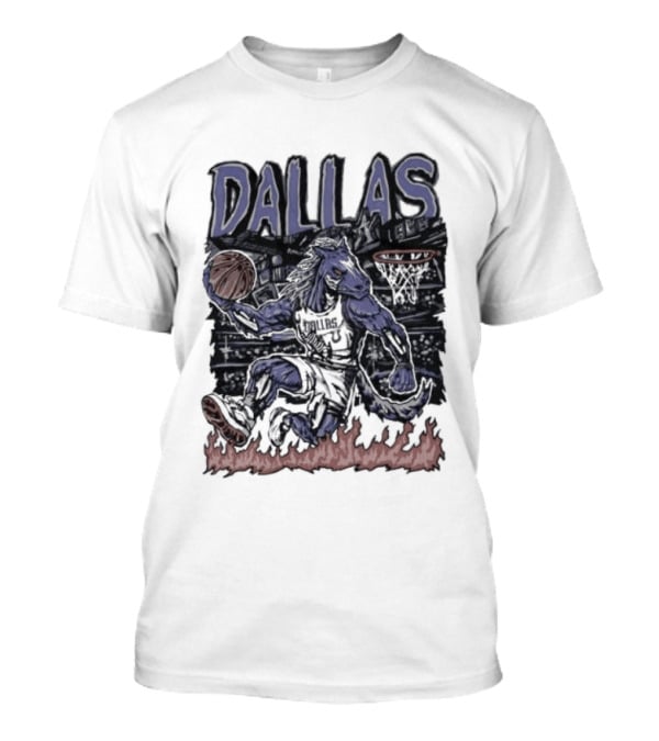 Dallas Mavericks Champ Cartoon Basketball Player Fire Hoops T-Shirt