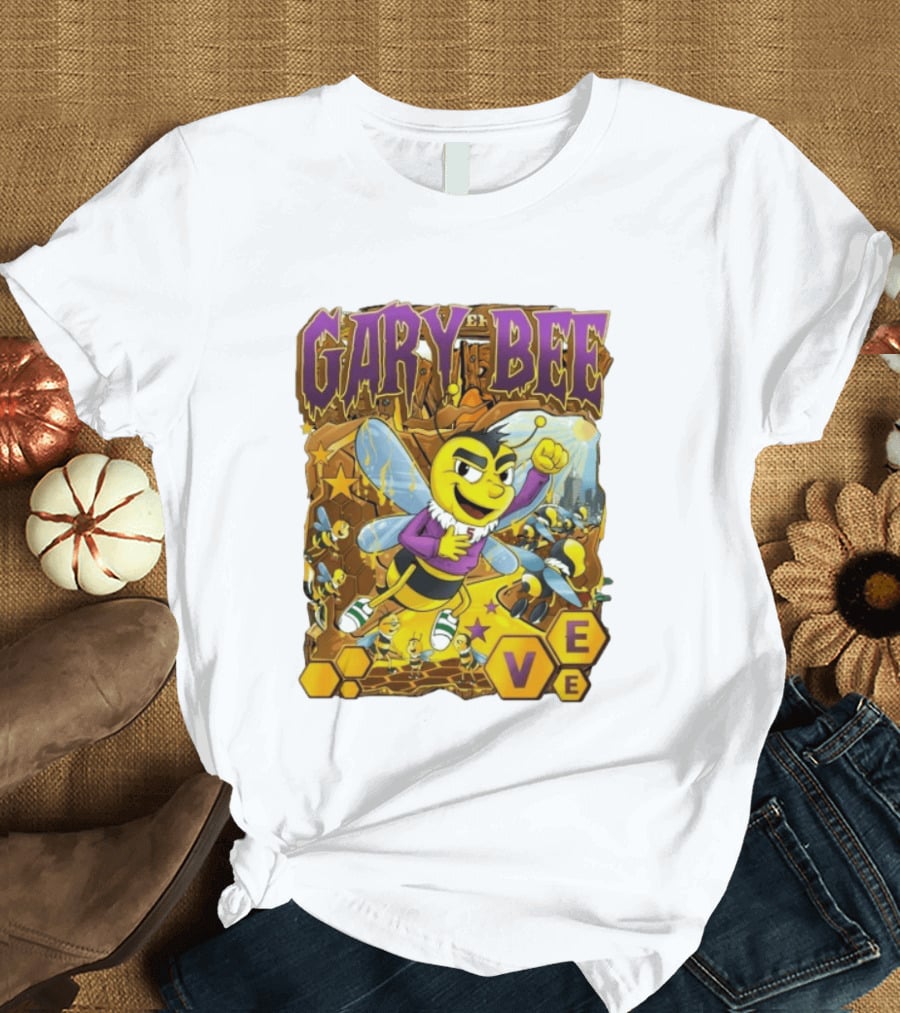 Gary Bee Cartoon Bee Character In Purple Jersey With Stars And Soccer T-Shirt