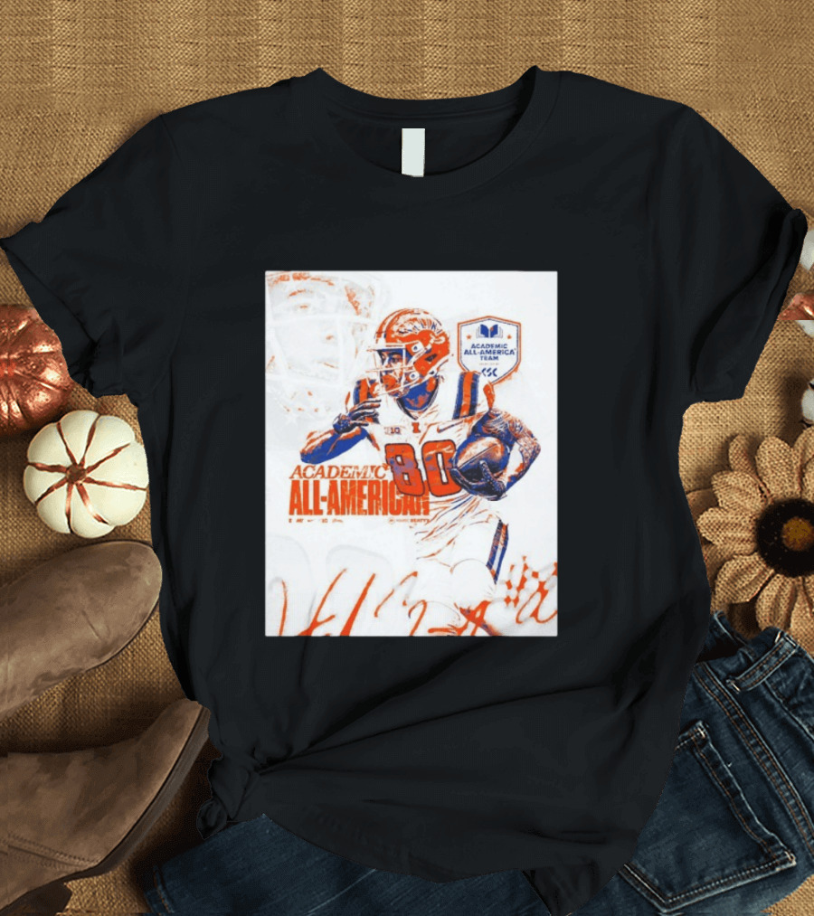 Academic All American Hank Beatty 80 Illinois Fighting Illini Football Team T-Shirt