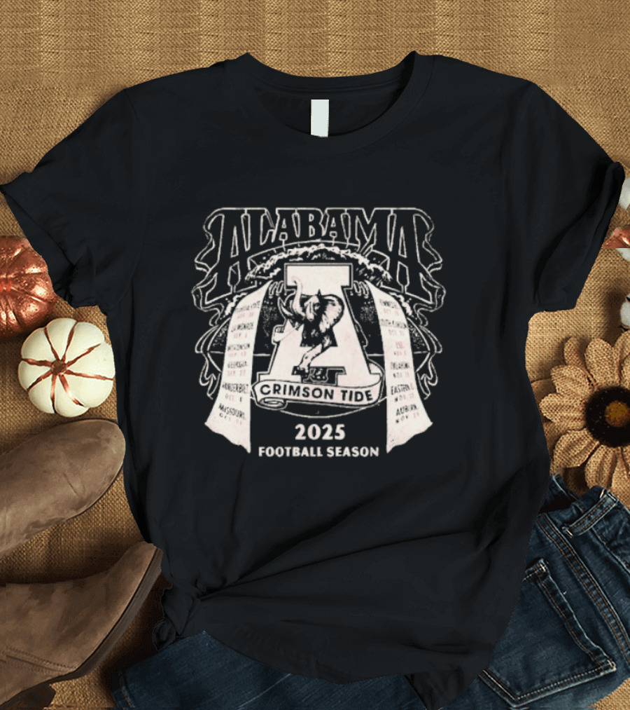Alabama Crimson Tide 2025 Football Season Retro Schedule T-Shirt