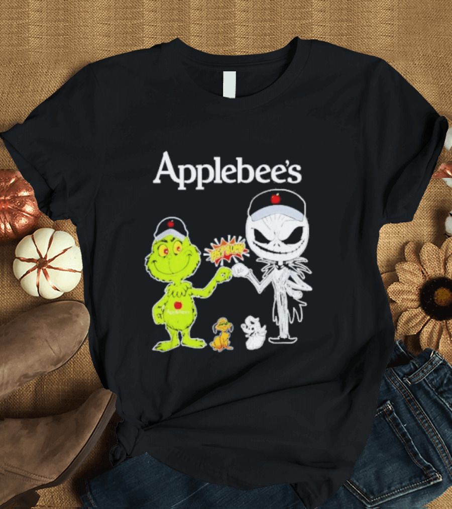 Applebee's Grinch And Jack Skellington Fist Bump Halloween Bash T-Shirt