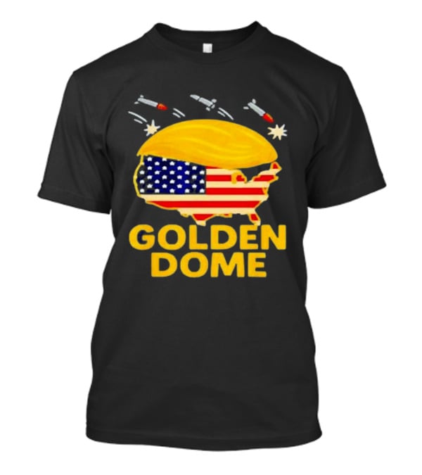 Golden Dome USA Map Trump Hair Shield With Stars And Stripes T-Shirt