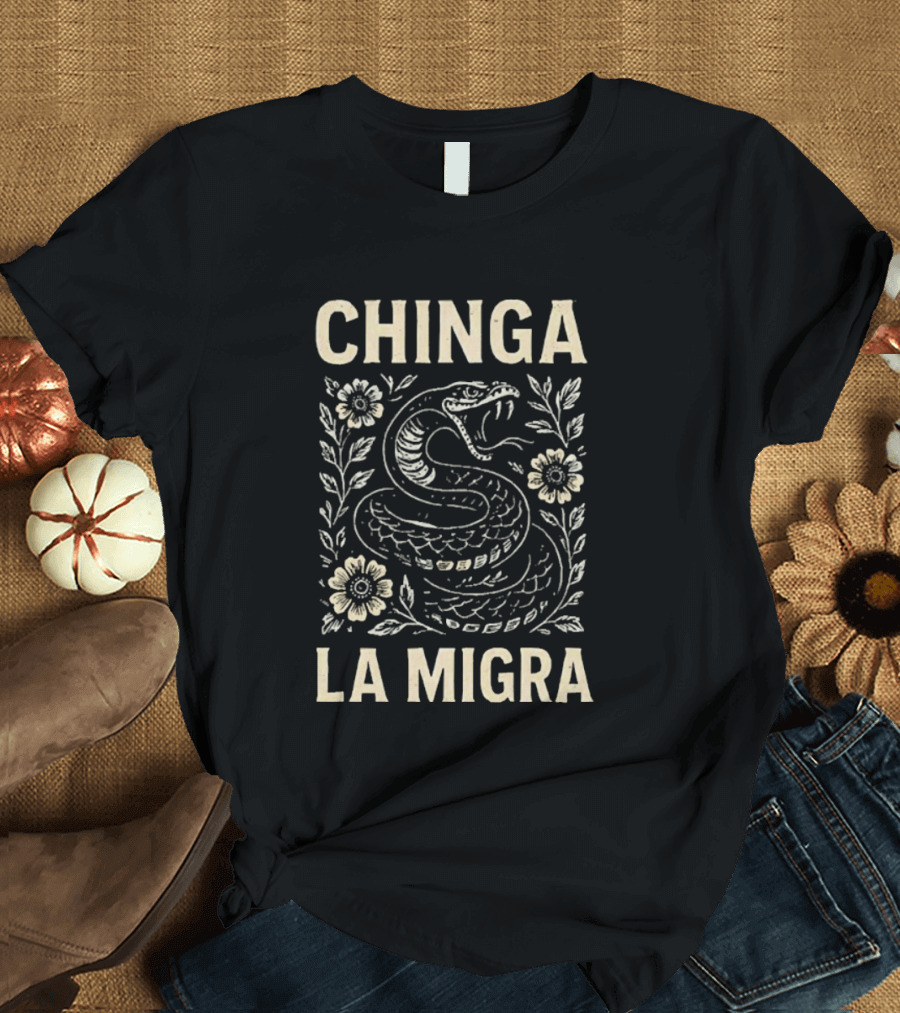 Chinga La Migra Snake and Floral T-Shirt