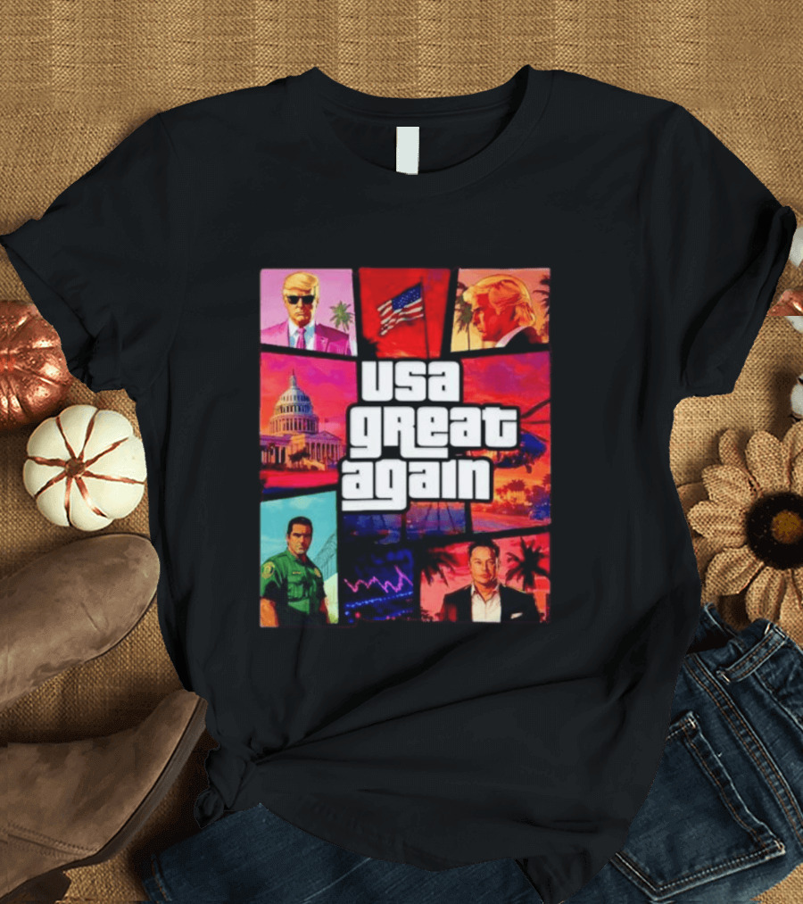 Donald Trump Elon Musk USA Great Again Capitol Flag T-Shirt