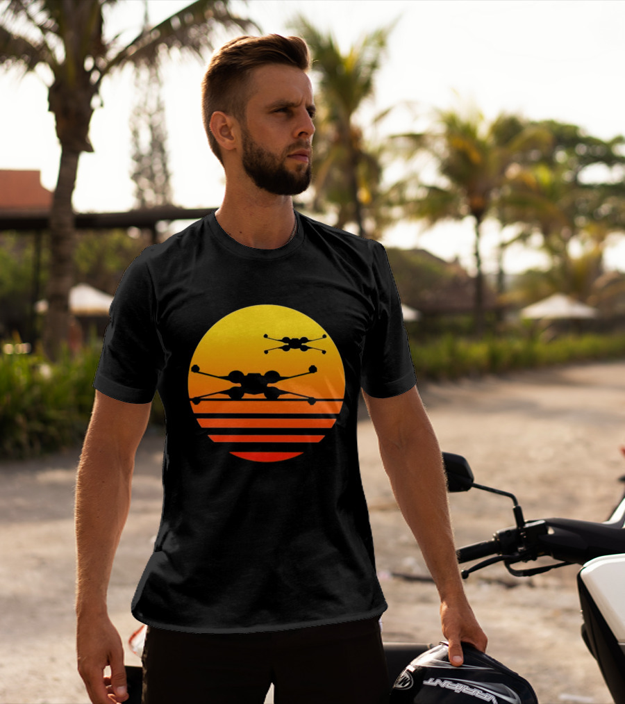 Ctrljoy X Wing Sunset Retro Sci Fi Aesthetic T-Shirt