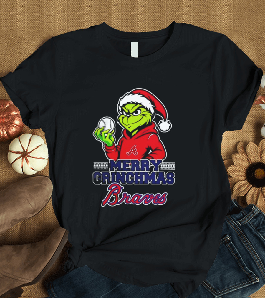 Atlanta Braves Grinch Santa Merry Grinchmas 2025 T-Shirt