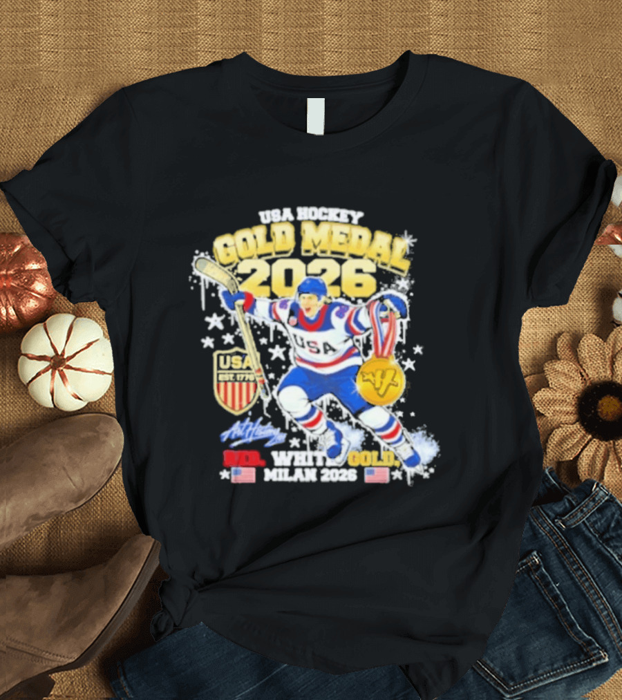 USA Hockey Gold Medal 2026 White Gold Milan 2026 USA T-Shirt