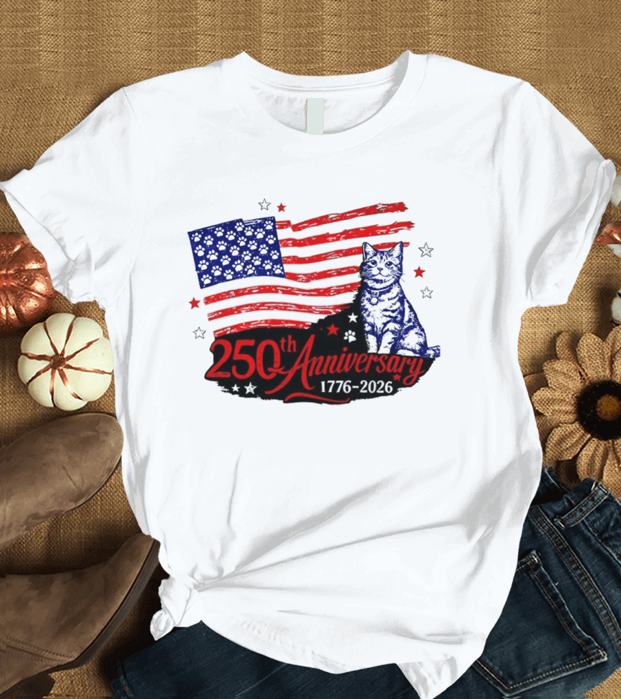 Abolish Ice Defund Resist Protest Cat With 250th Anniversary 1776 2026 USA Flag T-Shirt