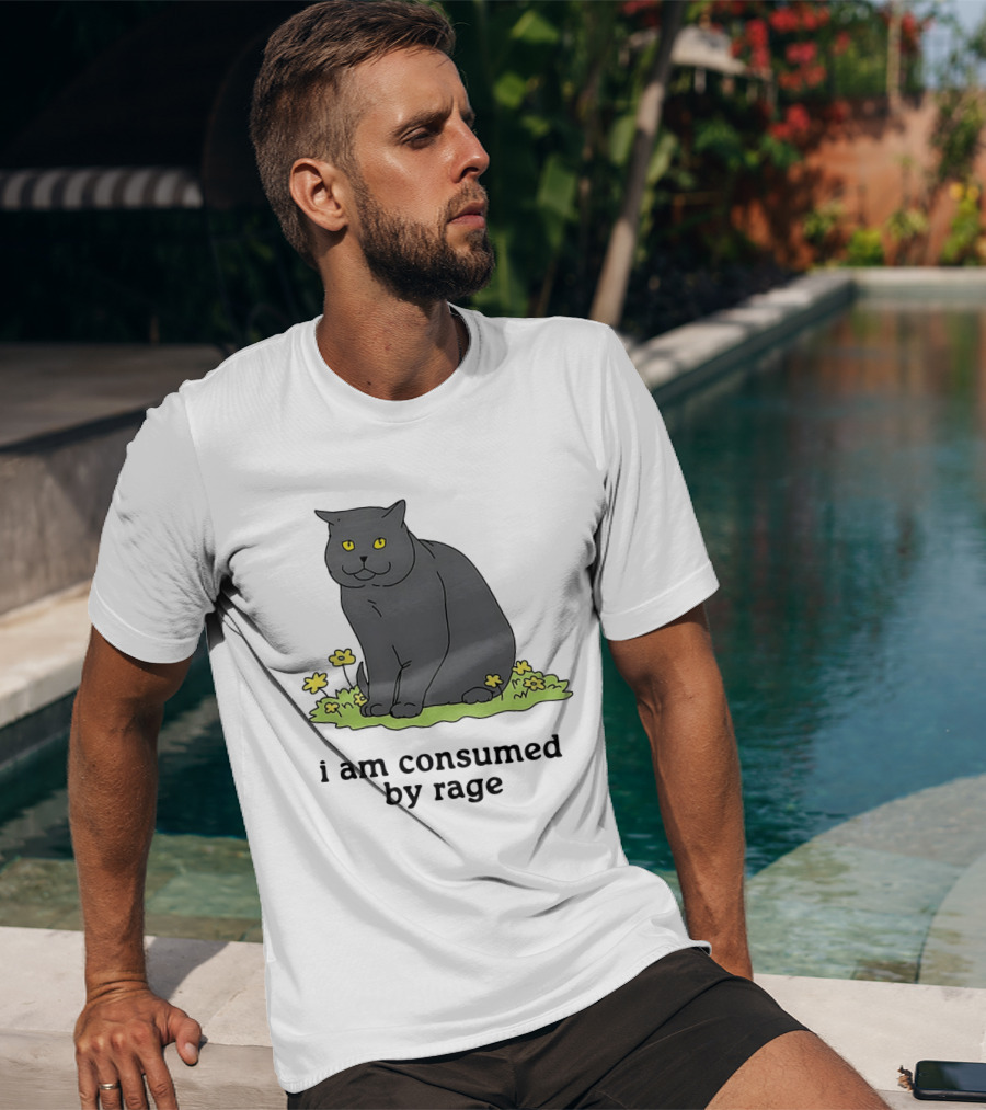 Cat I Am Consumed By Rage Sitting With Yellow Flowers T-Shirt