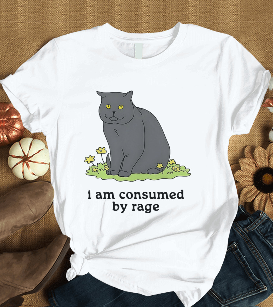 Cat I Am Consumed By Rage Sitting With Yellow Flowers T-Shirt