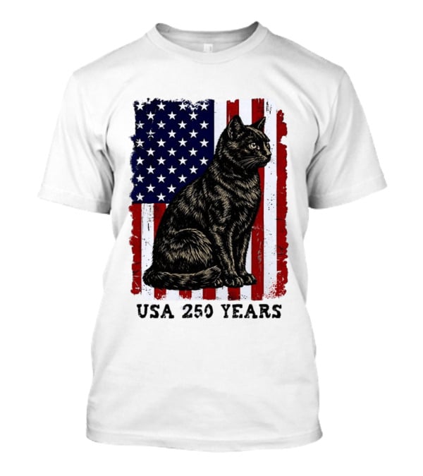 USA 250 Years Liberty Cat American Flag T-Shirt