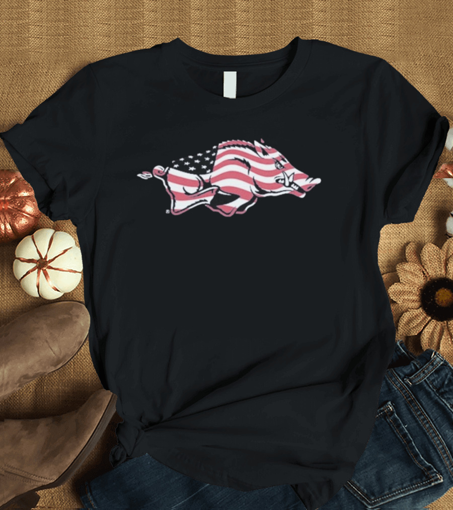 Arkansas Razorbacks USA Flag Hog T-Shirt