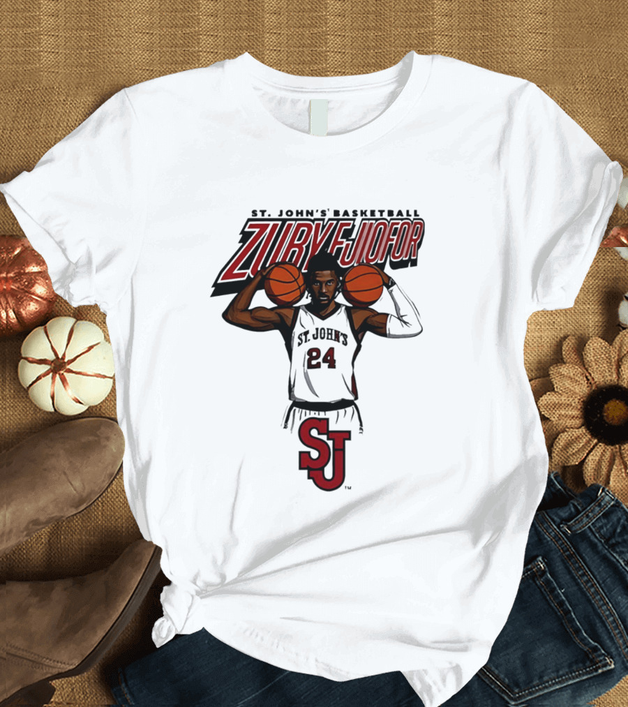 St. John's Basketball Zuby Ejiofor 24 Red Storm Pose SJ T-Shirt