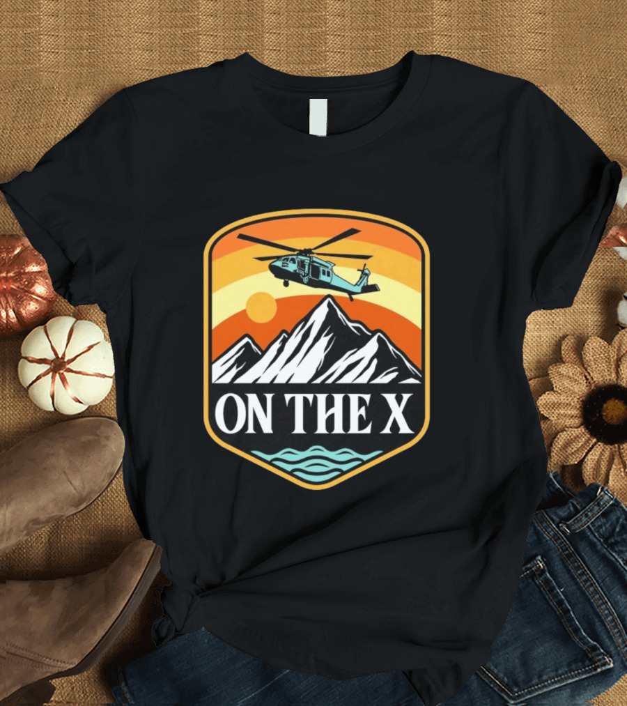 Otx Nation On The X Blackhawk Helicopter Mountain Sunset T-Shirt