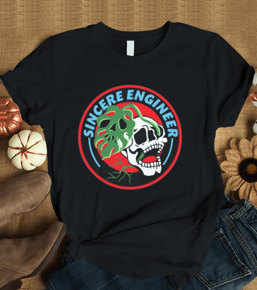 Sincere Engineer Skull Plant Circle T-Shirt