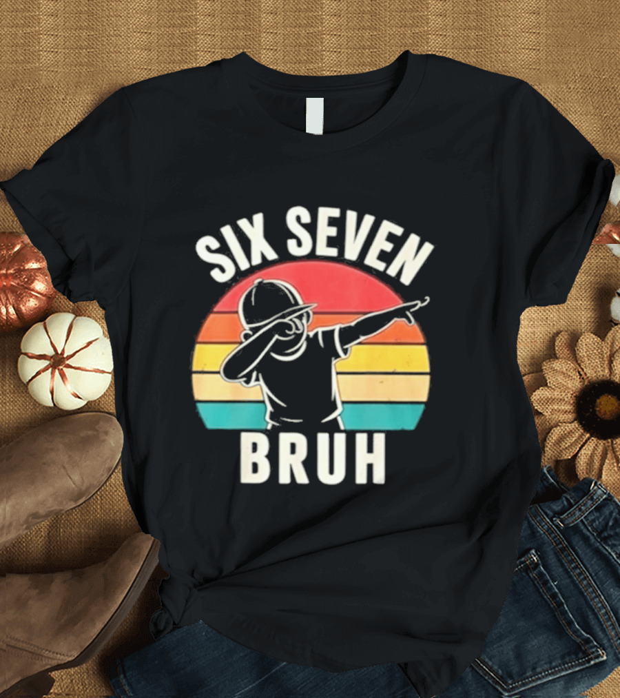 Six Seven Bruh Dabbing Retro Rainbow T-Shirt