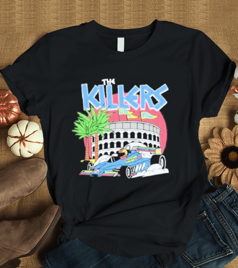 The Killers Hot Fuss Palm Trees Race Car Stadium Scene T-Shirt