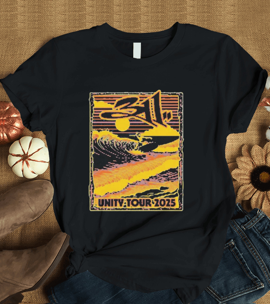 311 Unity Tour 2025 Surfer Wave Art With Sunset T-Shirt