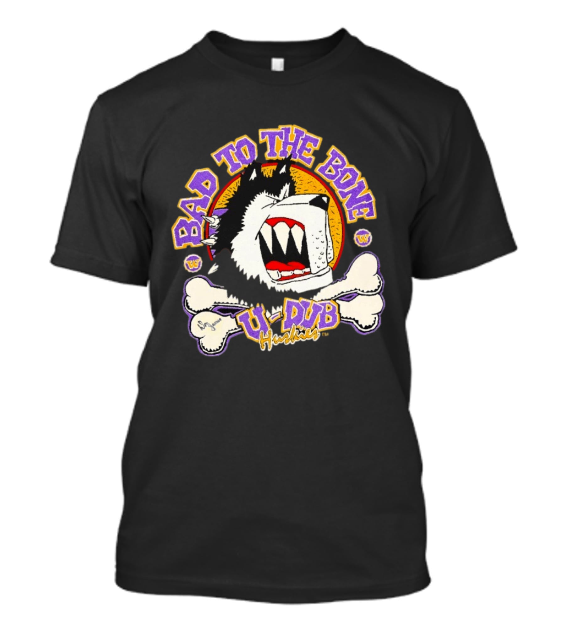 Bad To The Bone U Dub Washington Huskies Dog Bones 1991 T-Shirt