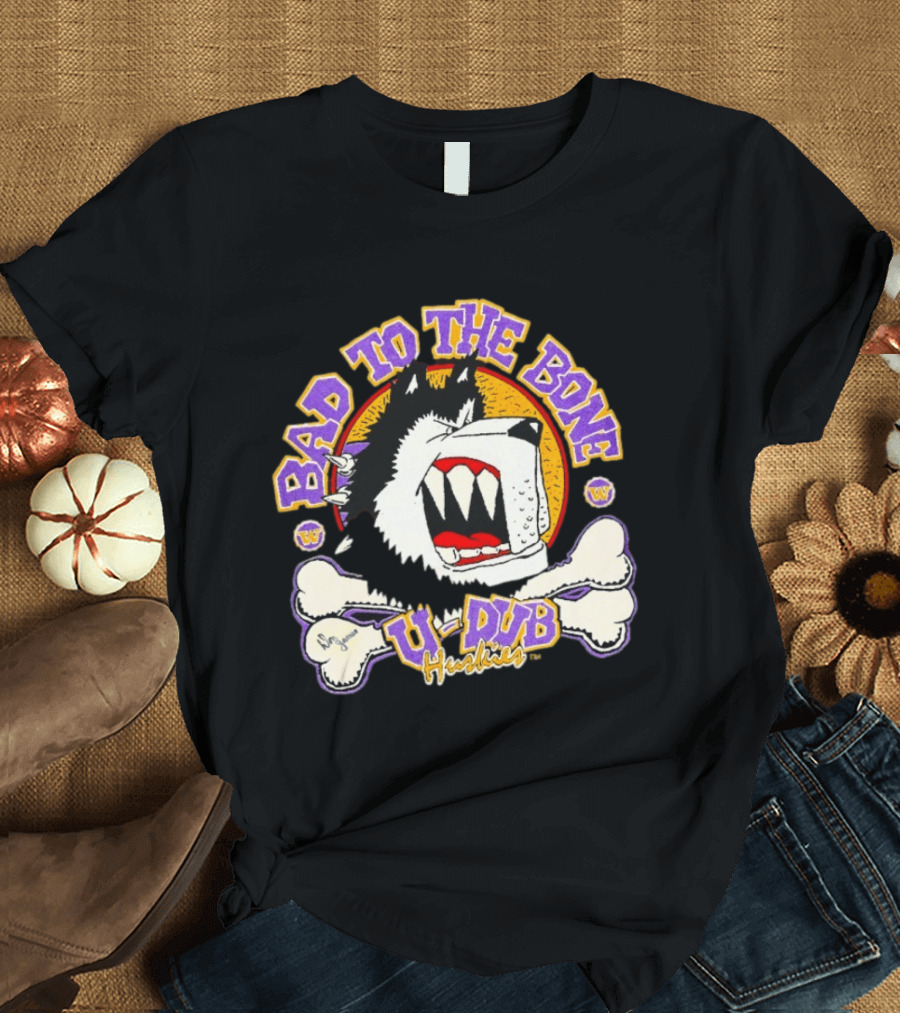 Bad To The Bone U Dub Washington Huskies Dog Bones 1991 T-Shirt