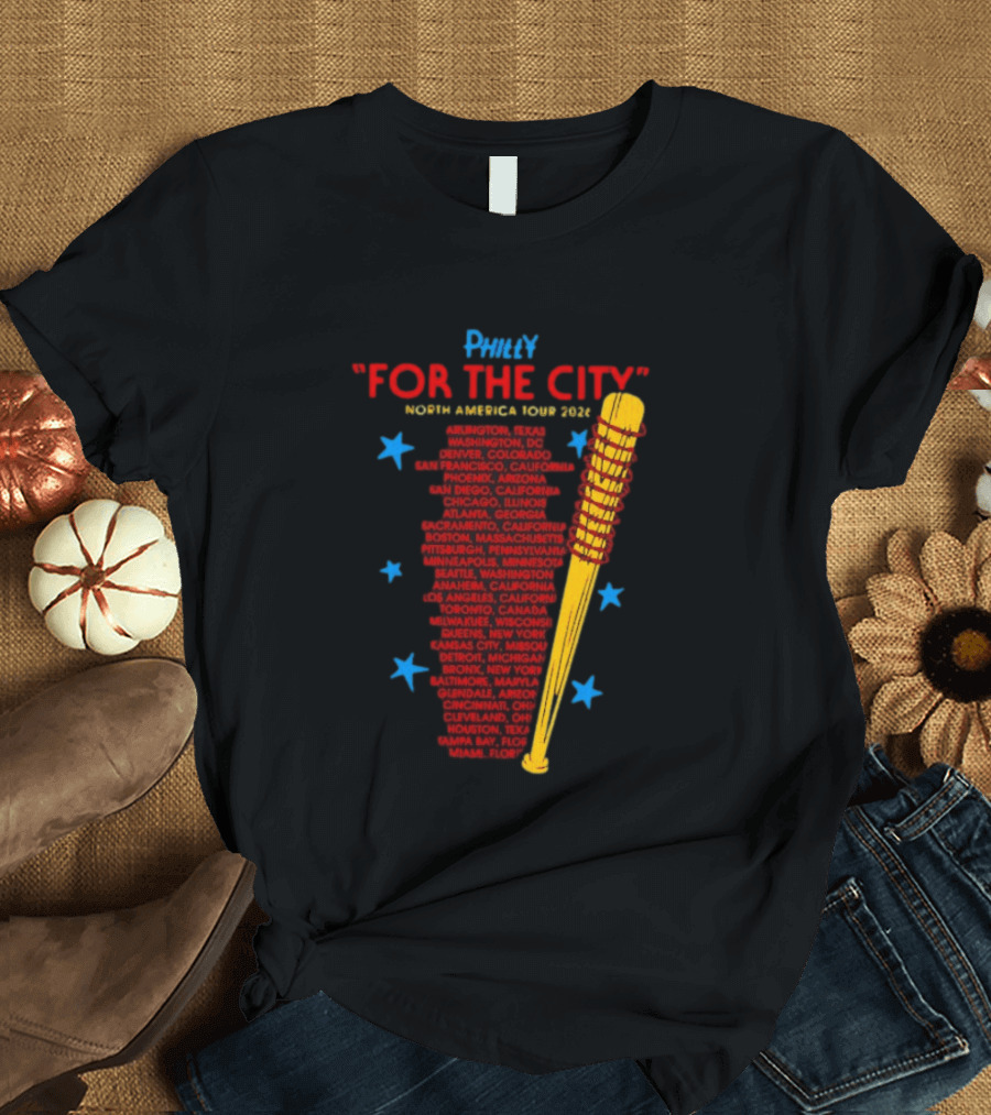 Philly For The City North America Tour 2026 Baseball Bat And Stars T-Shirt