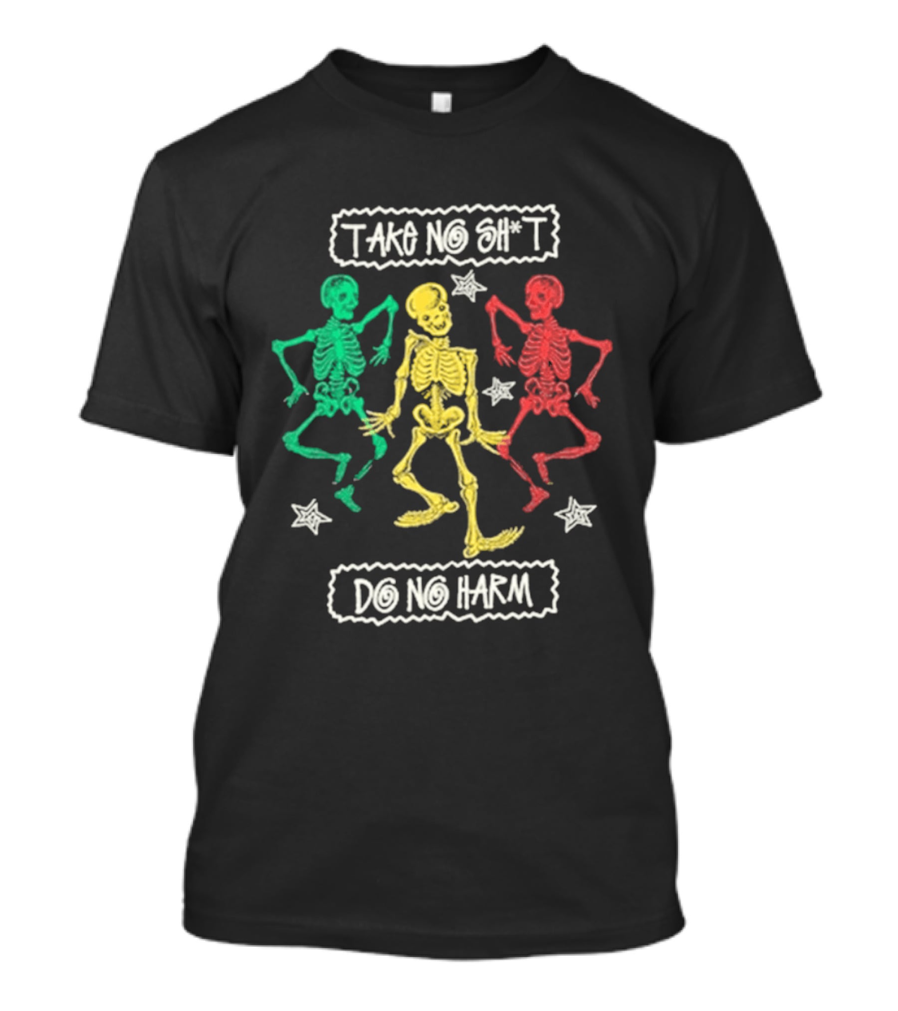 Mn+la Take No Shit Do No Harm Skeleton Trio With Stars T-Shirt