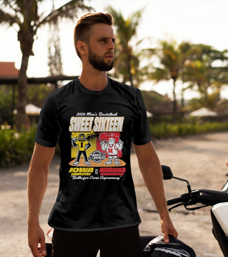 2026 NCAA Men's Basketball Sweet Sixteen Iowa Hawkeyes Vs Nebraska Cornhuskers Battle For Corn Supremacy T-Shirt