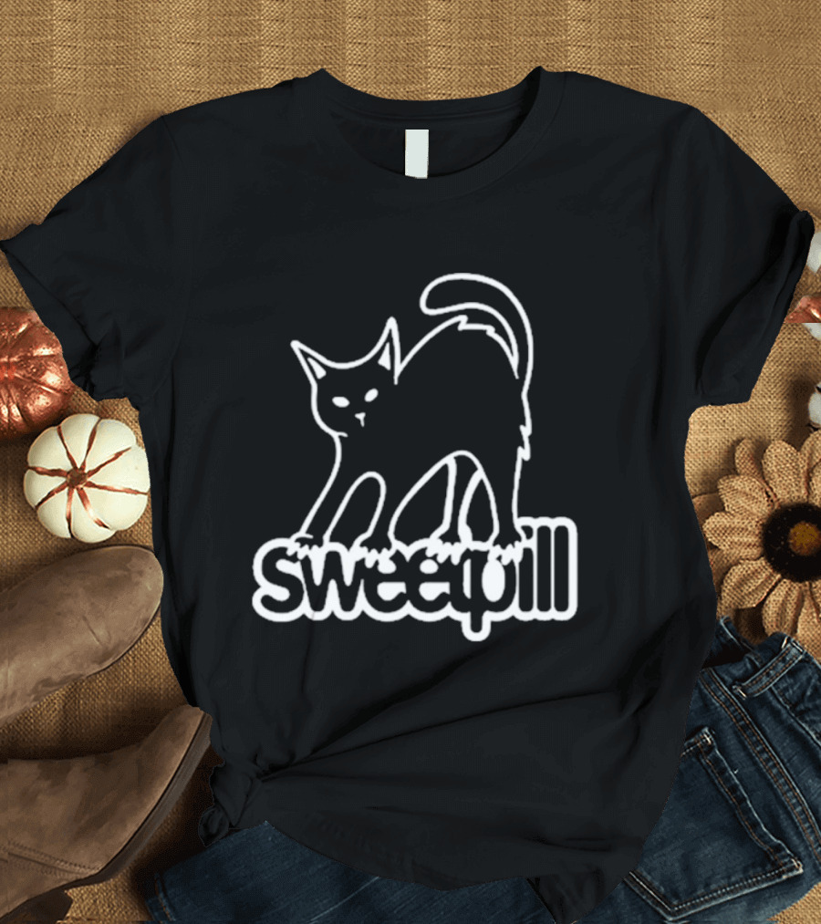 Sweet Pill Stretching Kitty Graphic Cat T-Shirt