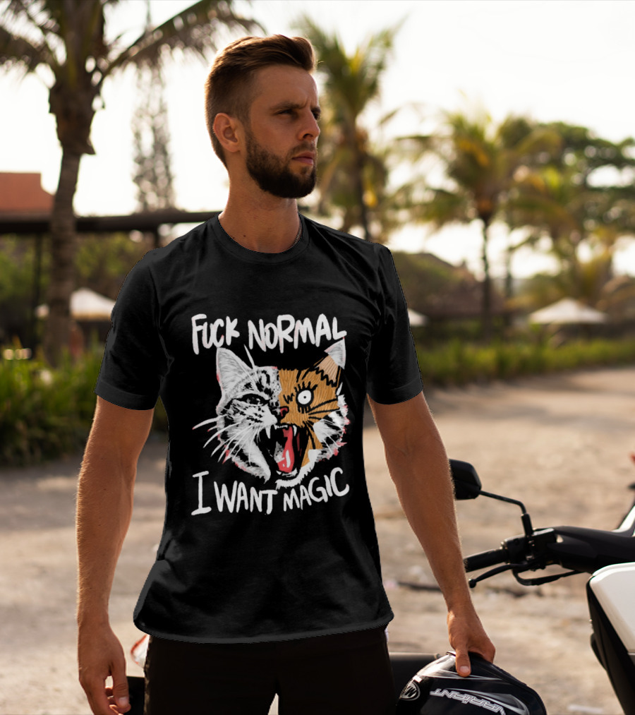 Fuck Normal I Want Magic Cat Cartoon T-Shirt