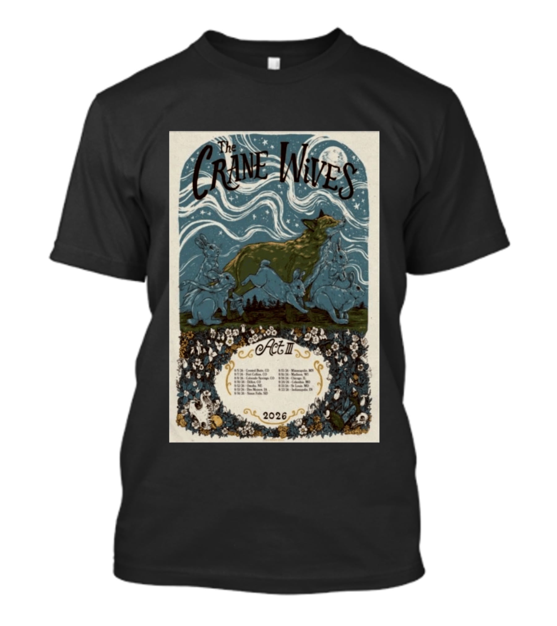 The Crane Wives Act III Concert Tour August 2026 Moonlit Forest Animals T-Shirt