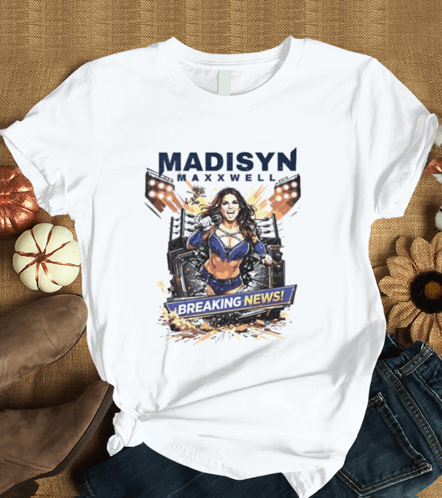 Madisyn Maxxwell Breaking News Dynamic Character Artwork Explosion T-Shirt