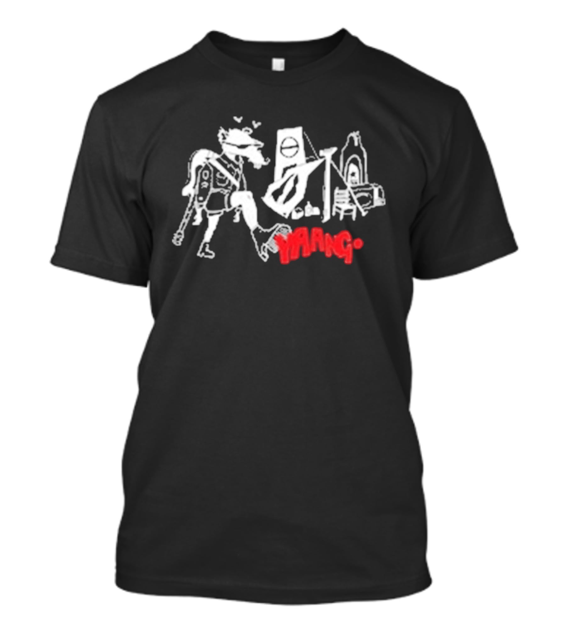 Yaang Johnny Long Legs Sketch Red Text And Abstract Figures T-Shirt