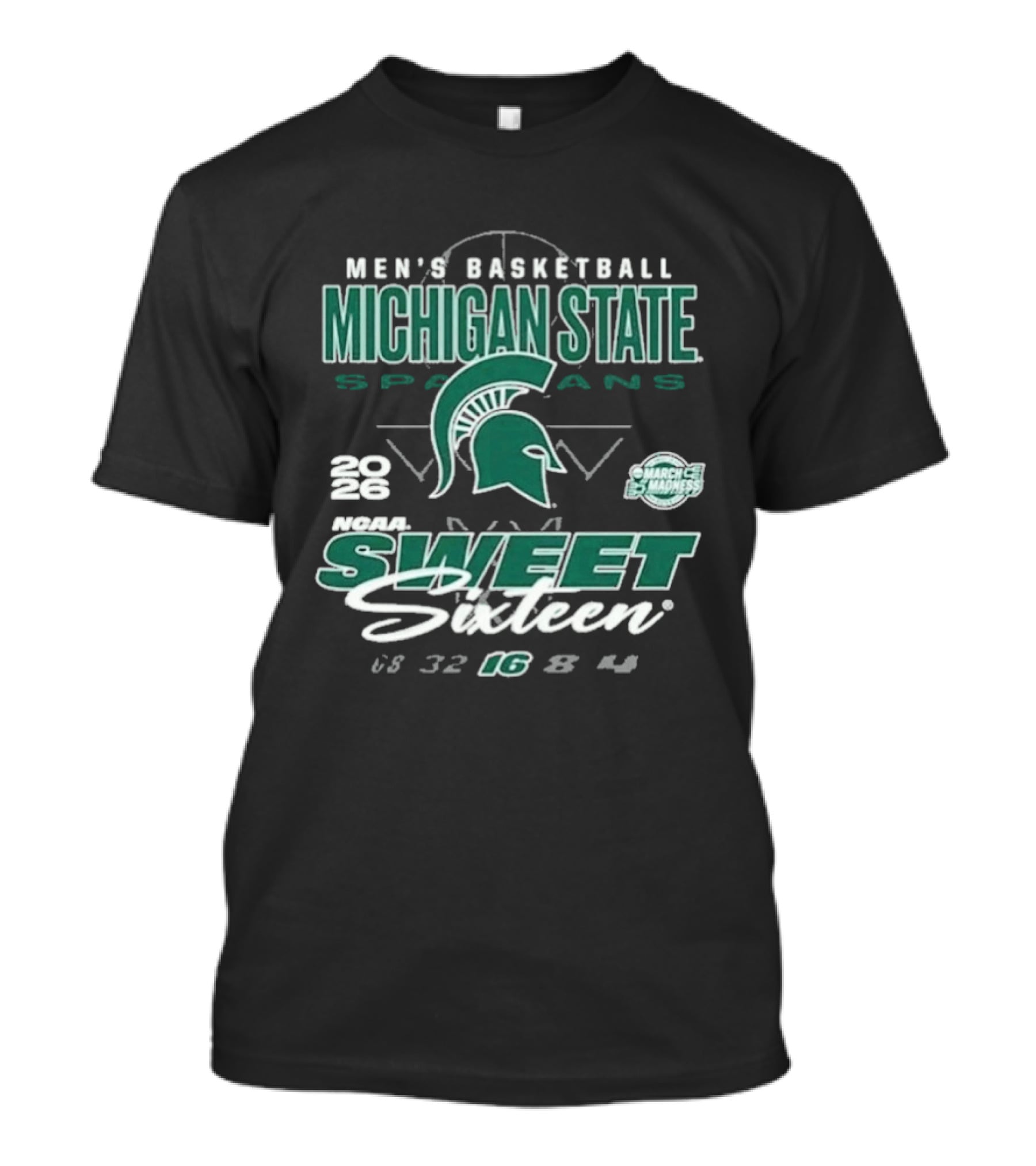 Michigan State Spartans Men's Basketball 2026 March Madness Sweet Sixteen 32 16 8 4 T-Shirt