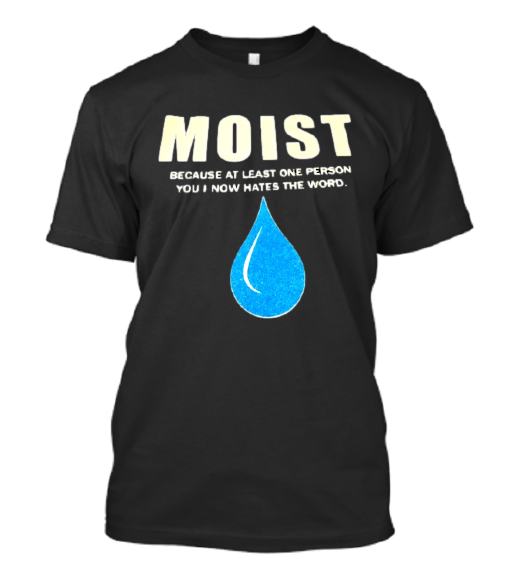 Moist Because At Least One Person You Know Hates The Word Blue Water Droplet T-Shirt