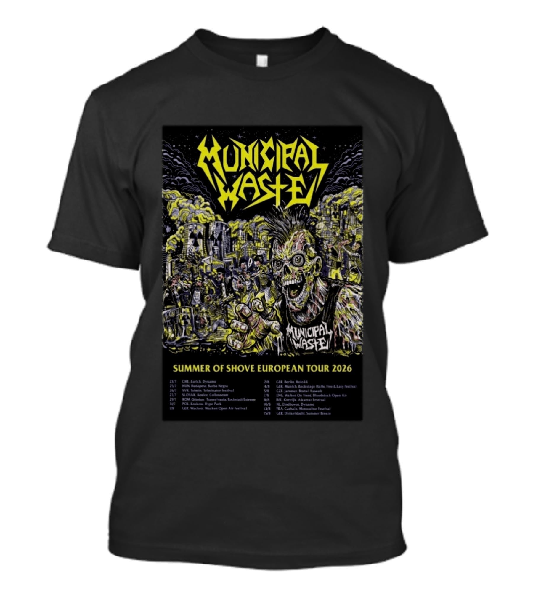 Municipal Waste Summer Of Shove European Tour 2026 Zombie Thrash Metal Concert Dates And Locations T-Shirt