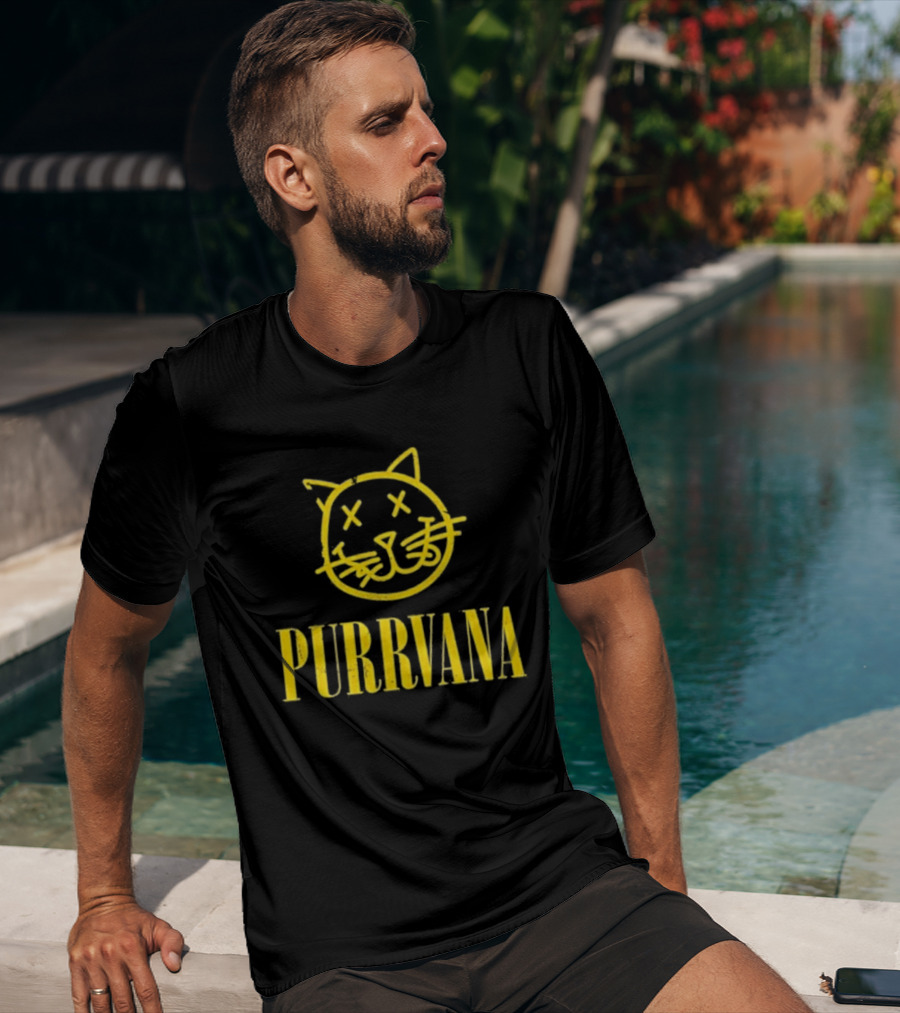 Purrvana Cat Face Yellow Grunge Style Kitty T-Shirt