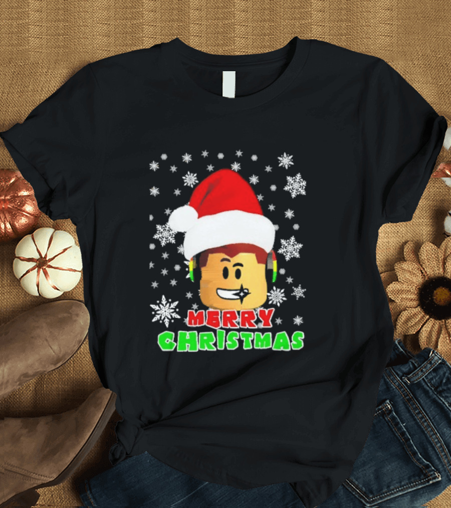 Roblox Merry Christmas Santa Hat Holiday Snowflakes T-Shirt