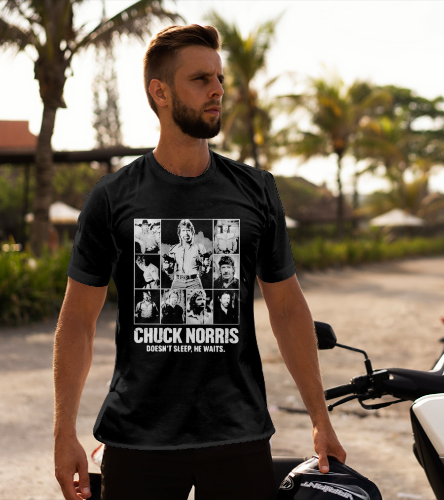 Chuck Norris Doesn't Sleep He Waits Iconic Photos Collage T-Shirt