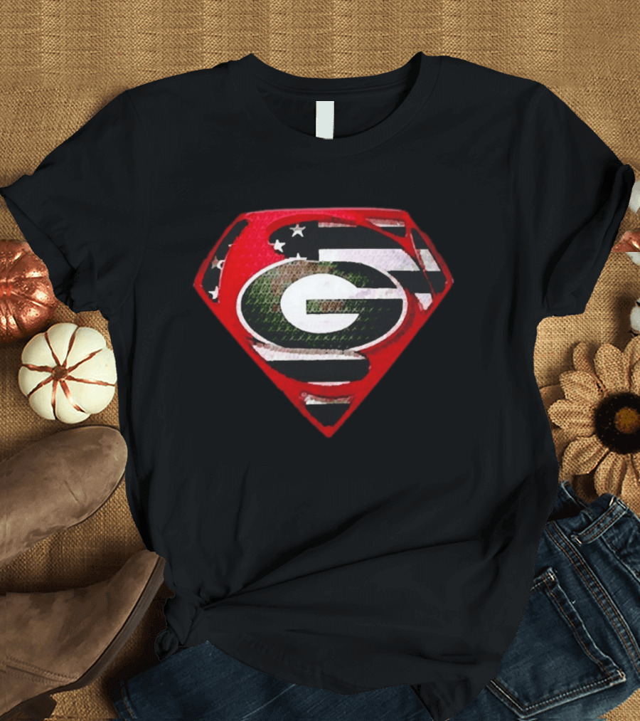 Georgia Bulldogs Superman Logo Red American Flag Bulldog Nation T-Shirt