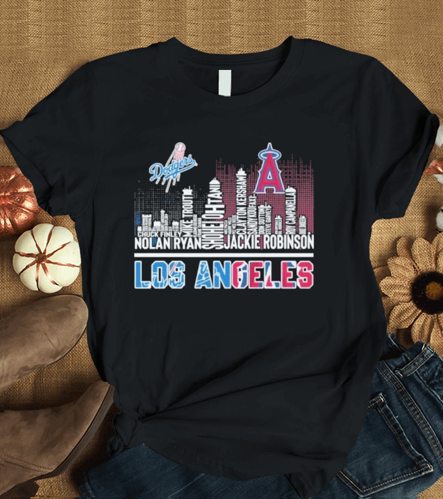Los Angeles Dodgers Angels Skyline Typography City Baseball Fans T-Shirt