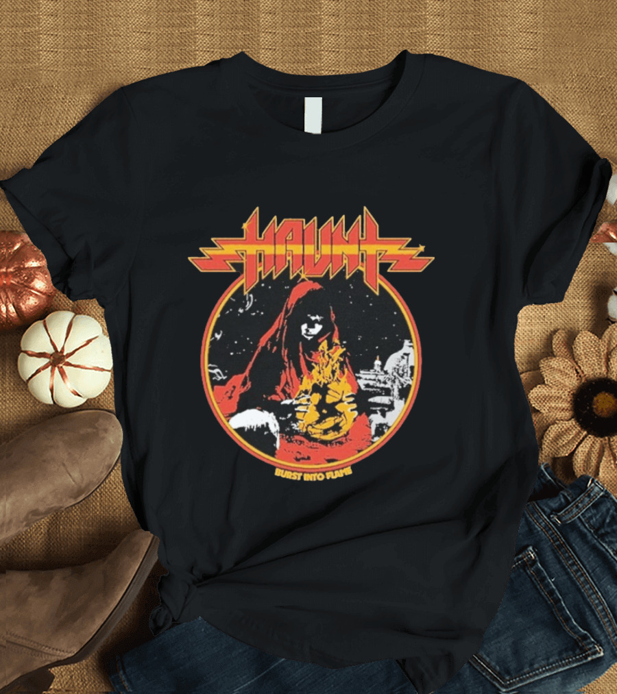 Haunt Burst Into Flame Hooded Figure With Flames T-Shirt
