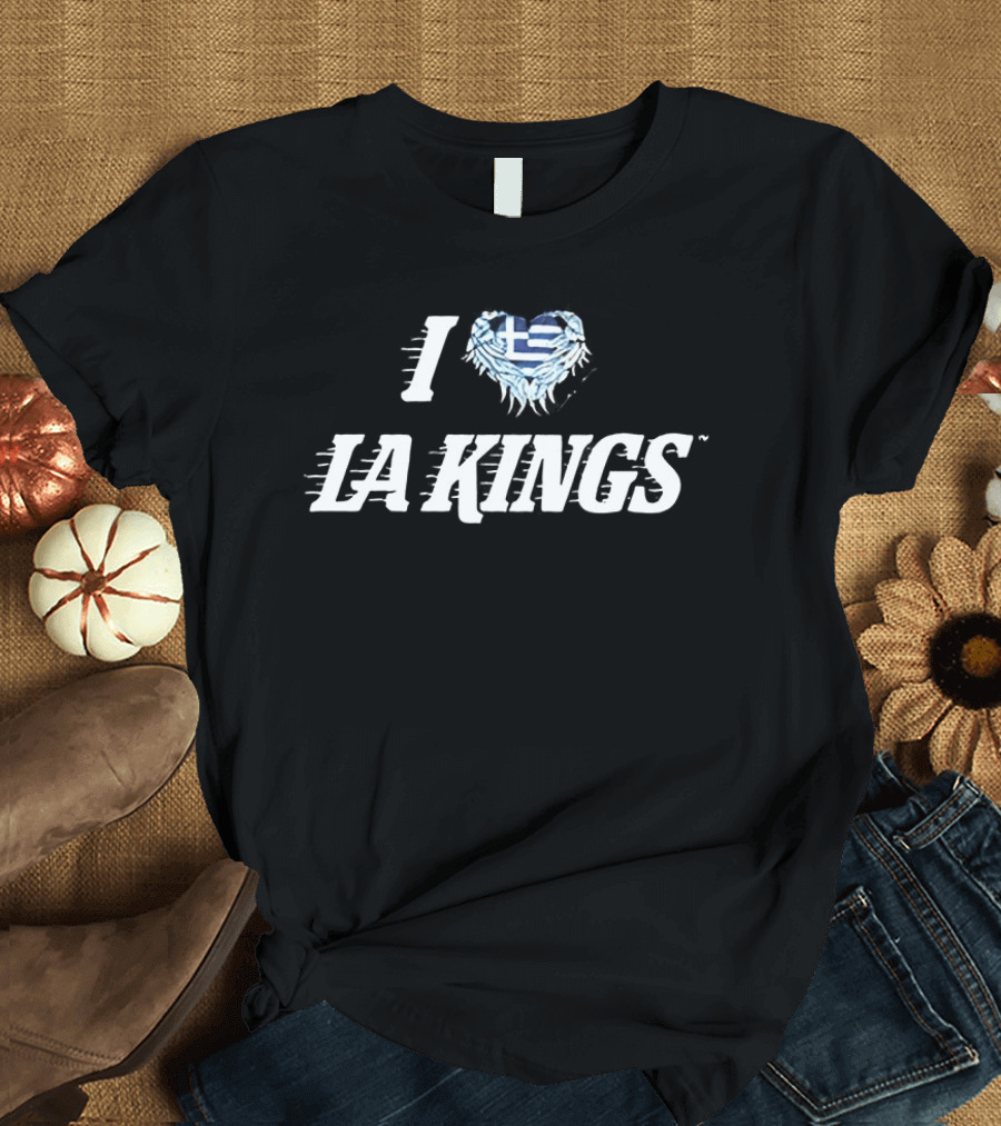 I Love LA Kings Greek Flag Heart Symbol NHL Fans T-Shirt
