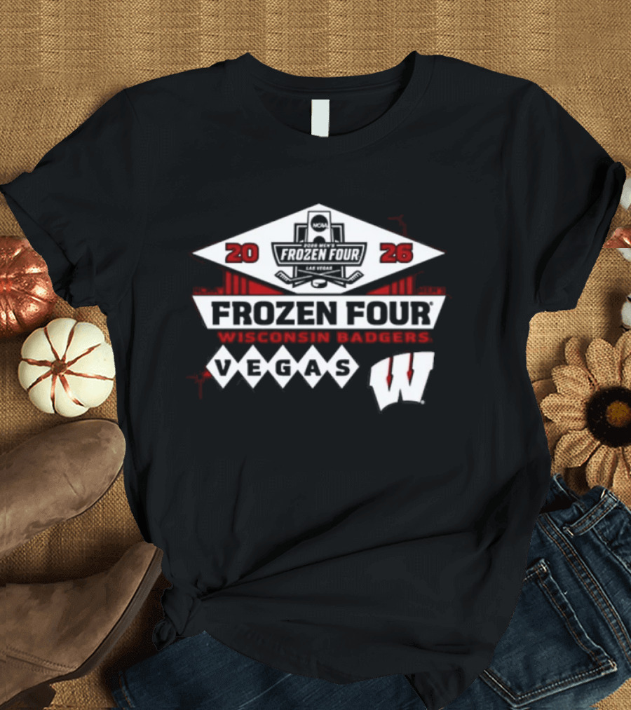 2026 Wisconsin Badgers Frozen Four Vegas Red Blue 84 Men's Ice Hockey T-Shirt