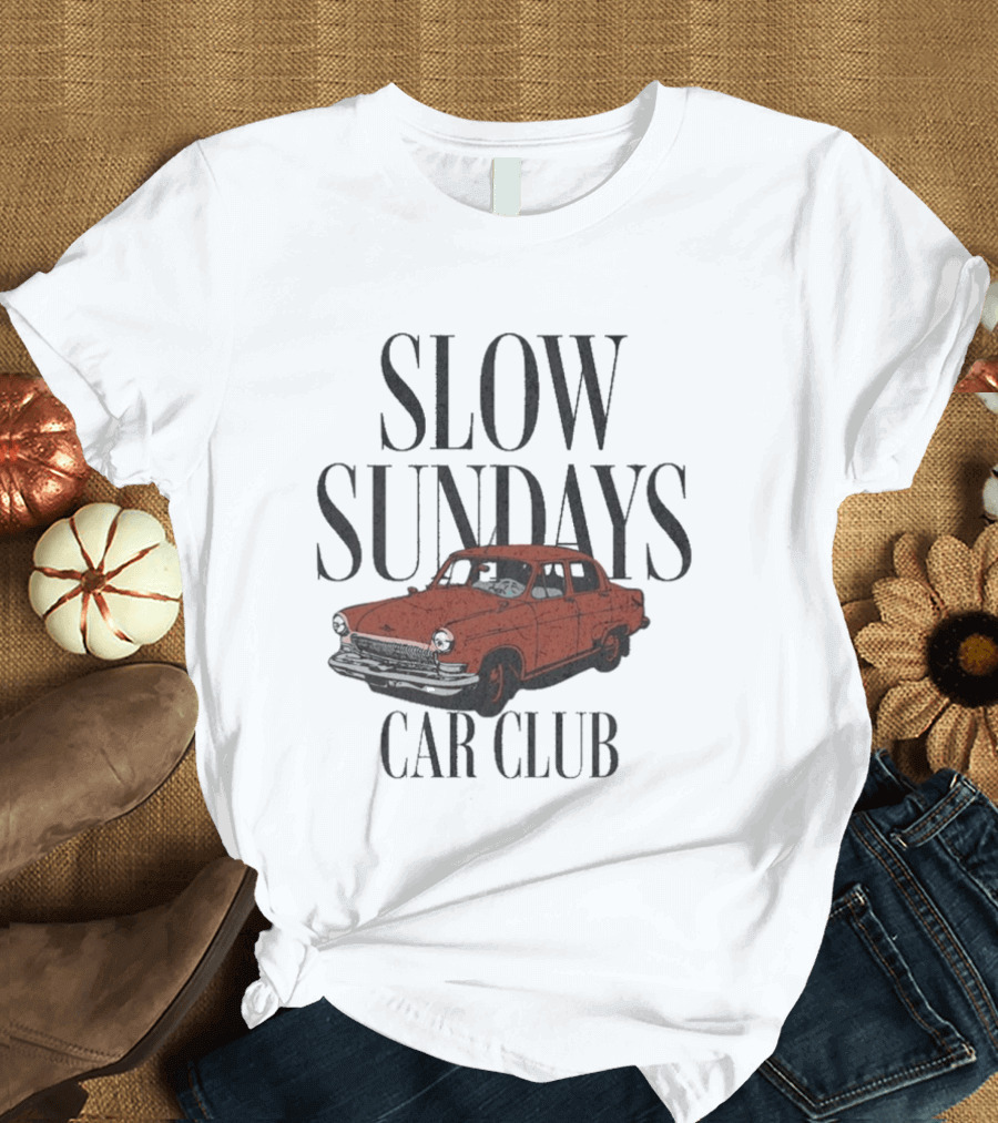 Slow Sundays Car Club Vintage Red Classic Car T-Shirt